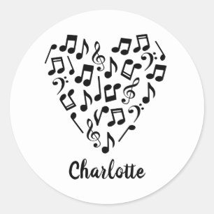 Liebe Musik Herz der Musik Noten mit Namen Runder Aufkleber