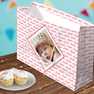 Liebe Muster mit zwei Fotos Rosa Valentinstag Große Geschenktüte