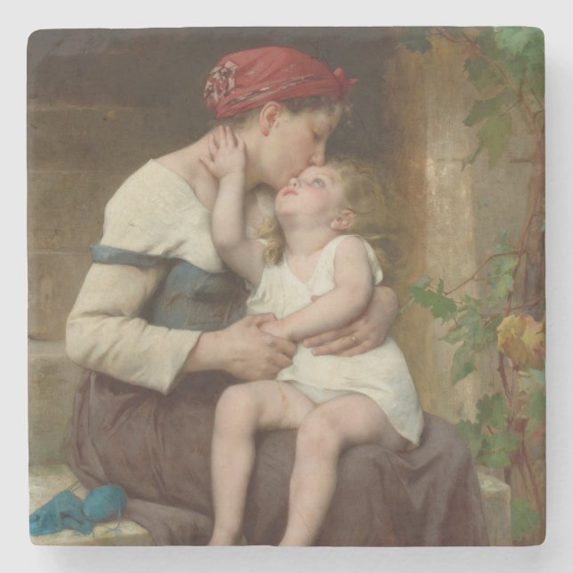 Liebe Mutter mit ihrem Adorable Child (Perrault) Steinuntersetzer (Vorderseite)