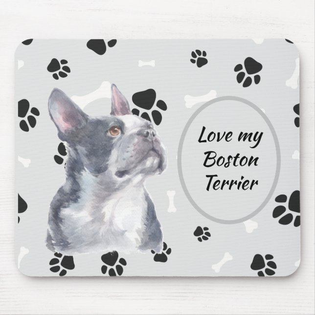 Liebe My Boston Terrier Dog Pawprint Mousepad (Vorne)