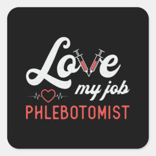 Liebe My Job Phlebotomist Pflege Retro Phlebotomie Quadratischer Aufkleber