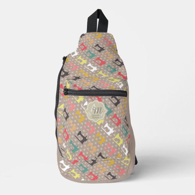 Liebe Nähmaschine Monogramm braun Crossbody Bag (Vorderseite)