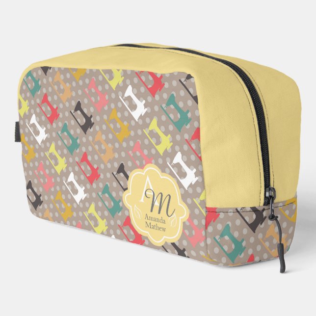 Liebe Nähmaschine Monogramm braun Waschbeutel (Rechte Ecke)