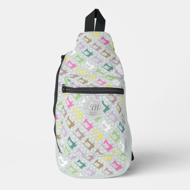 Liebe Nähmaschine Monogramm Grau Crossbody Bag (Vorderseite)