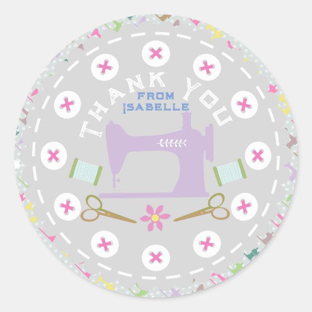 Liebe Nähmaschine Pastel Grau Runder Aufkleber (Vorderseite)