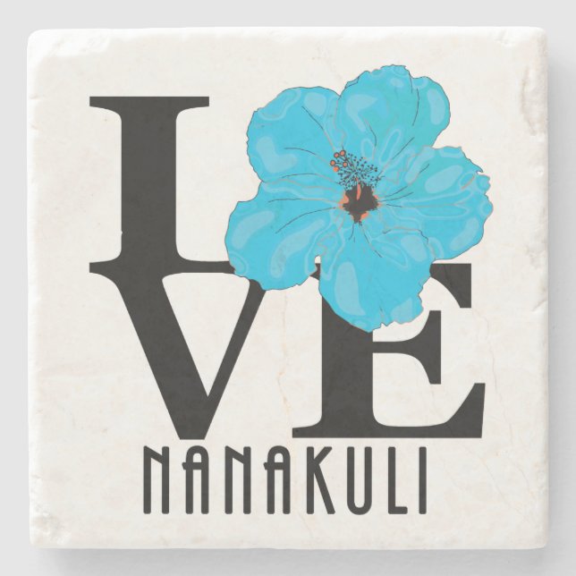 LIEBE Nanakuli Hawaii Blue Hibiskus Steinuntersetzer (Vorderseite)