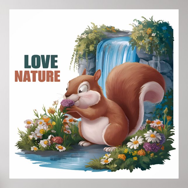 Liebe Natur, Lustiges Eichhörnchen Poster (Vorne)