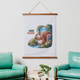 Liebe Natur Lustiges Eichhörnchen Wandteppich Mit Holzrahmen