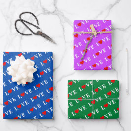 LIEBE Navy Blue Green Lila Geschenkpapier Set