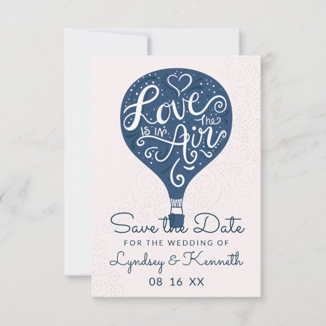 Liebe Navy Blue Hot Air Ballon Save The Date (Vorderseite)