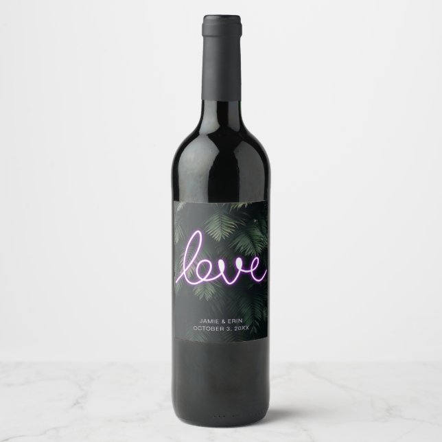 Liebe Neon Tropical Pink & Green Wine Label Weinetikett (Vorderseite)