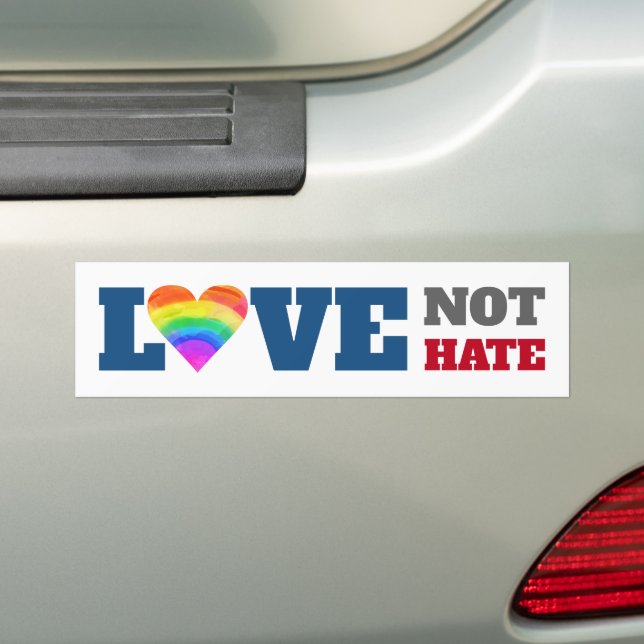 Liebe nicht hasst Regenbogen Herz weiß Bold Grafik Autoaufkleber (Auf Auto)
