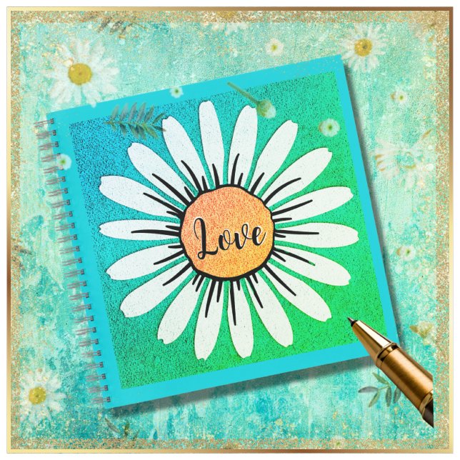 LIEBE Niedlich Daisy Blume Notizbuch (Pretty Blue White Daisy Love 8.5 inch Square Spiral Notebook Sketchbook )