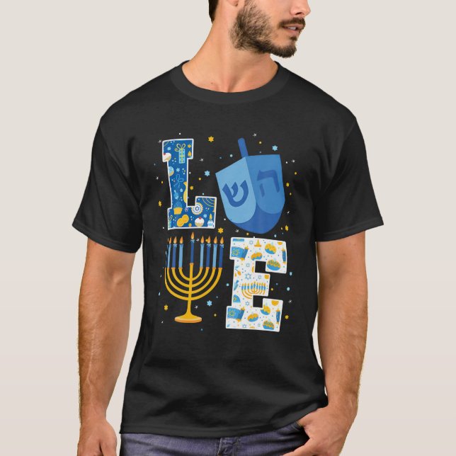 LIEBE Niedliche Hanukka Dekorationen Dreidel Menor T-Shirt (Vorderseite)