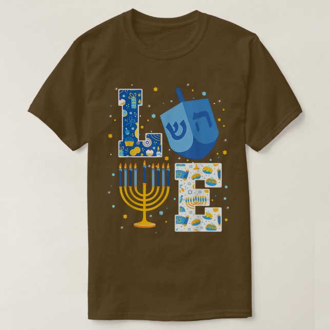 LIEBE Niedliche Hanukka Dekorationen Dreidel Menor T-Shirt (Design vorne)
