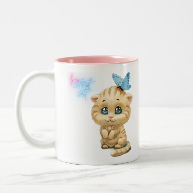 Liebe niedliche Katze Zweifarbige Tasse (Links)