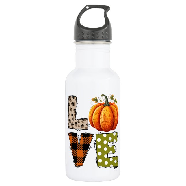 LIEBE - Niedliche Pumpkin & Polka Dot Letters Edelstahlflasche (Vorderseite)