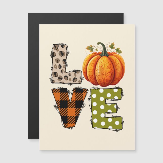 LIEBE - Niedliche Pumpkin & Polka Dot Letters Magnetkarte (Vorne/Hinten)
