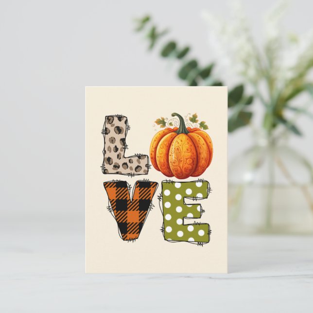 LIEBE - Niedliche Pumpkin & Polka Dot Letters Postkarte (Stehend Vorderseite)
