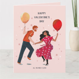 Liebe niedliche rosa und rote Tänze Leute Valentin Karte