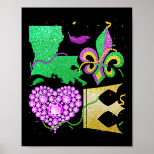 Liebe Nola Louisiana Karte Perlen Und Krone Fett D Poster
