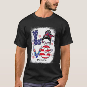 Liebe Nurse 4. Juli Messy Bun Patriotic Nurse L T-Shirt
