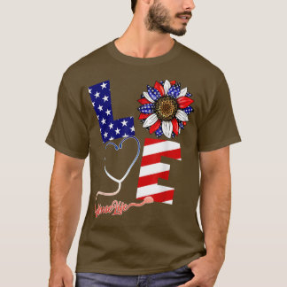 Liebe Nurse Life 4. Juli American Flag Sunflove T-Shirt