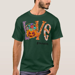 Liebe Nurse Life Halloween Pumpkin Art Candy Funny T-Shirt