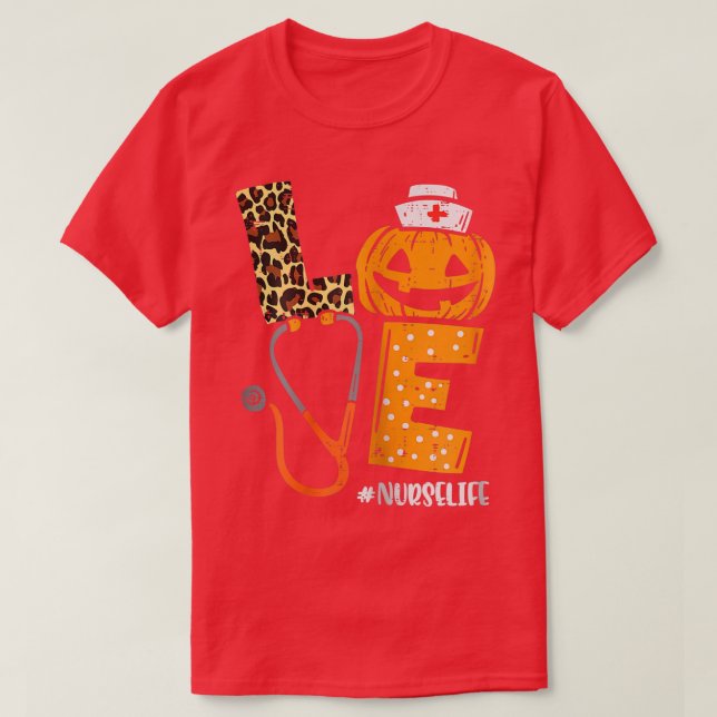 Liebe Nurse Pumpkin Leopard Fall Halloween T T-Shirt (Design vorne)