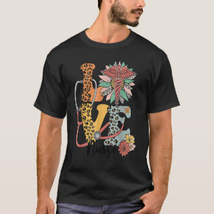 Liebe Nurselife Leopard Sonnenblume Stethoskop Val T-Shirt