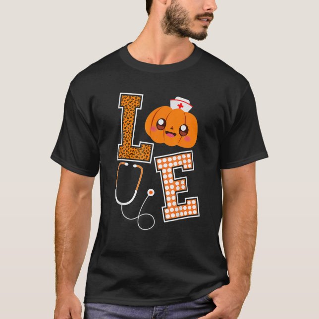 Liebe Nurween Pumpkin Fall Nurses Kostüm W T-Shirt (Vorderseite)