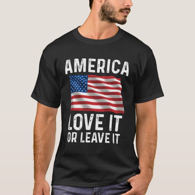 Liebe oder Verlass es Patriotic American USA Flag  T-Shirt (Vorderseite)