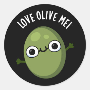 Liebe Olive Me Funny Food Puff Dark BG Runder Aufkleber