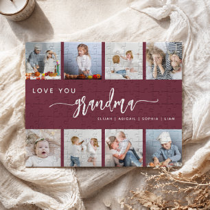 Liebe Oma 8 Foto-Collage Burgund Puzzle