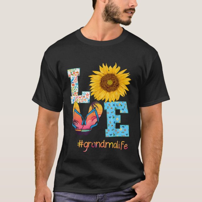 LIEBE Oma Life Flip Flops Hippie Sonnenblume Summe T-Shirt (Vorderseite)