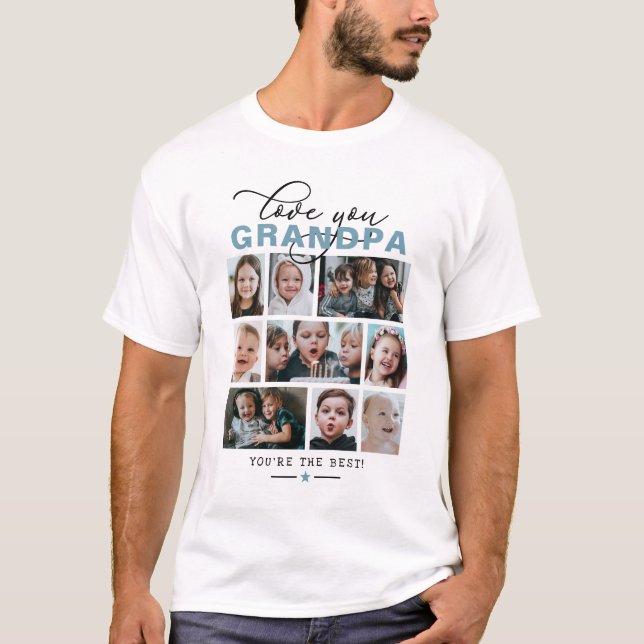 Liebe Opa/Grampa/anderer 9-Foto-Benutzerdefinierte T-Shirt (Vorderseite)