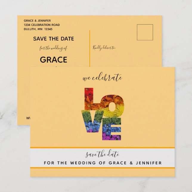 LIEBE Orange Themed Same Wedding Save the Date Postkarte (Vorne/Hinten)