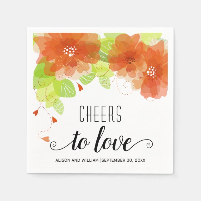 Liebe, orangefarbene Blume, Blumenhochzeit Serviette (Vorderseite)