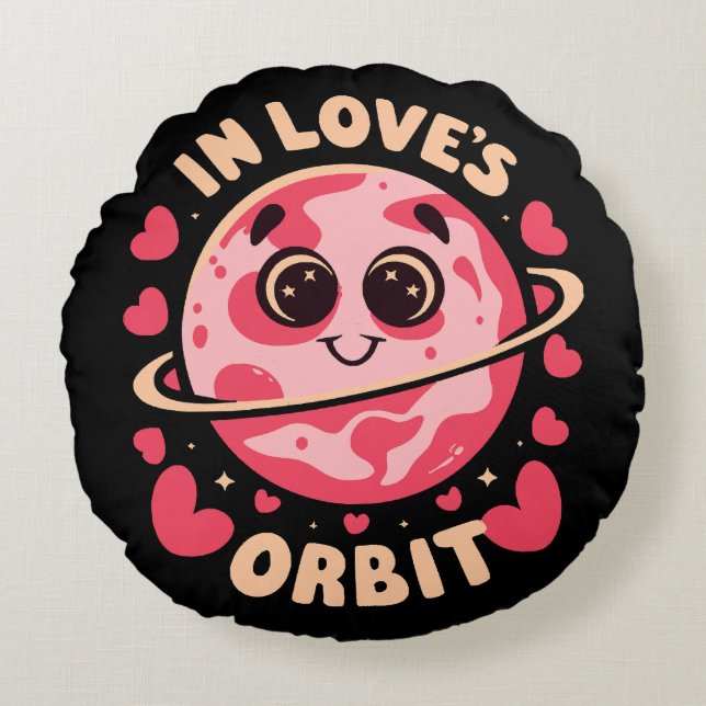 Liebe Orbit Rundes Kissen (Vorderseite)