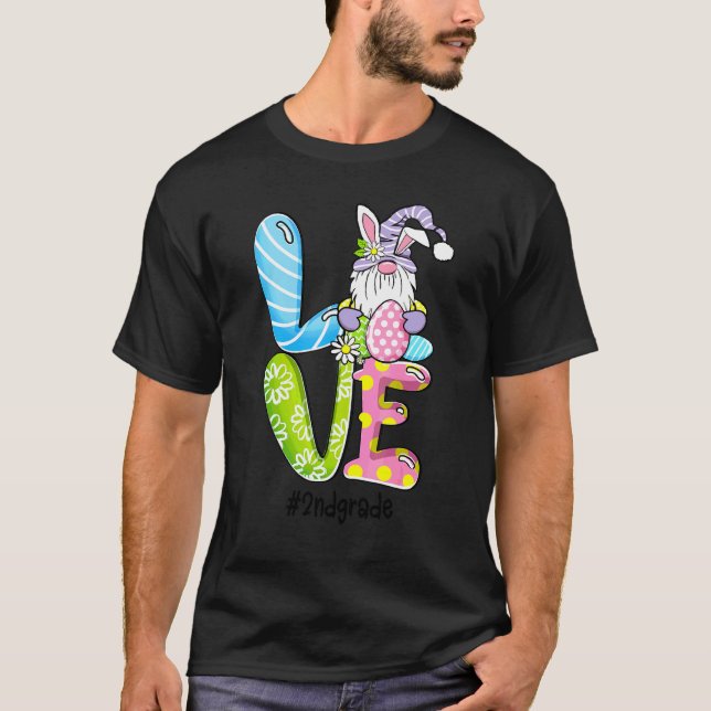 Liebe Ostern 2. Klasse Gnomes Lehrer Bunny Happy E T-Shirt (Vorderseite)