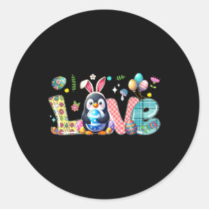Liebe Ostern Bunny Pinguin Jagd Eier Blume Col. Runder Aufkleber