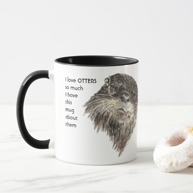 Liebe OTTERS so viel ich Spaß Quote Tasse (Mit Donut)
