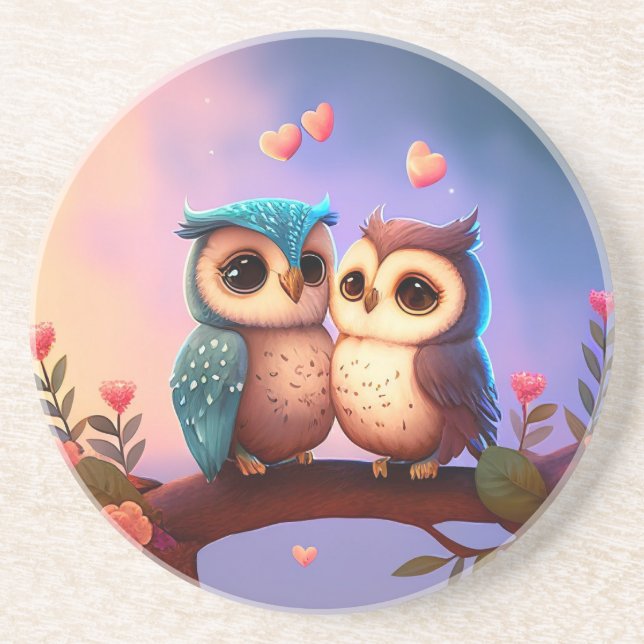 Liebe Owls Sandstone Untersetzer (Vorne)