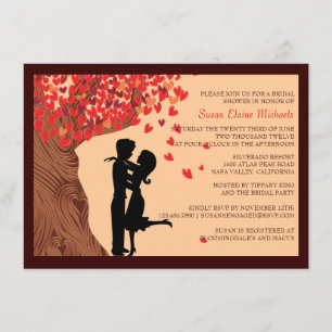 Liebe-Paar-fallendes Herz-Eichen-Baum-Brautparty Einladung