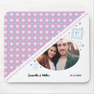 Liebe Paar Foto & Namen Lila Herz Muster Mousepad