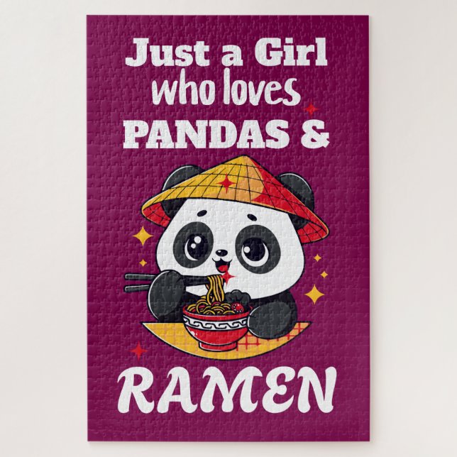 Liebe Pandas und Ramen (weißer Text) Puzzle (Vertikal)