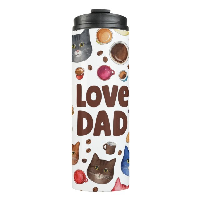 Liebe Papa Katzen und Kaffee Muster Thermosbecher (Vorderseite)