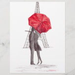 Liebe Paris<br><div class="desc">Das ist ein originelles Aquarellbild der Künstlerin Monika Howarth. Eiffelturmkunst,  romantisches Liebe-Paar unter rotem Schirm.</div>