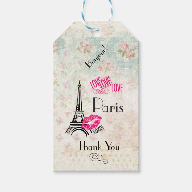 Liebe Paris mit Eiffelturm Danke Geschenkanhänger (Vorderseite)