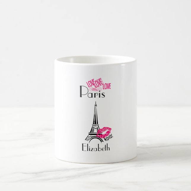 Liebe Paris mit Eiffelturm und Lipstick Lippen Tasse (Mittel)